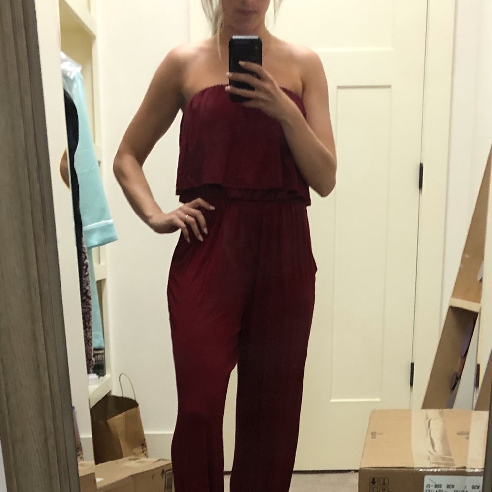 Cozy Maroon Strapless Jumpsuit - Picture 1 of 5